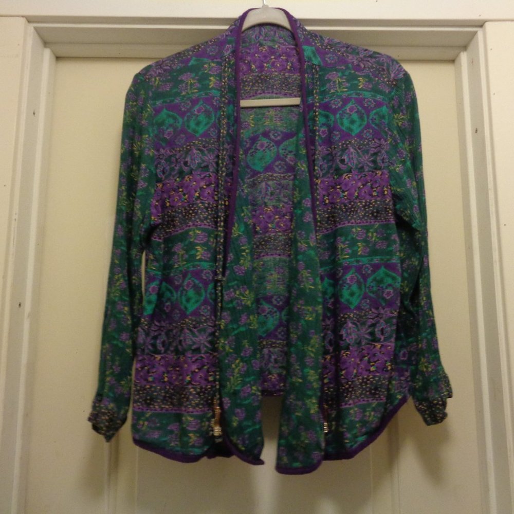 BEAUTIFUL BOHO TEXTURED GYPSY TASSELED OPEN BLOUSE M TO LG